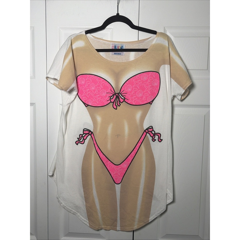 LA Imprints My Bikini Body Graphic Tee  Womens Size OS White Pink Beach Cotton